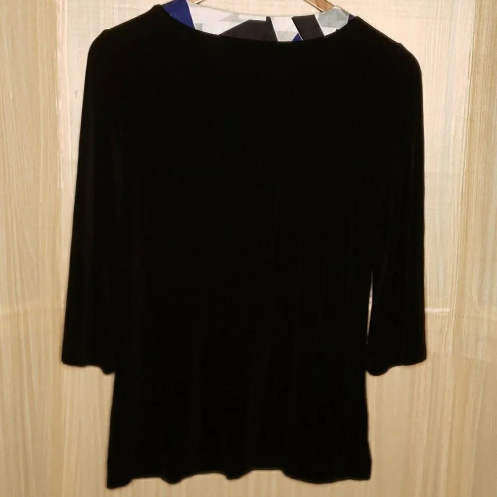 Chico's Travelers Womens Black Stretchy Top Geometric Neckline Large - Picture 2 of 6